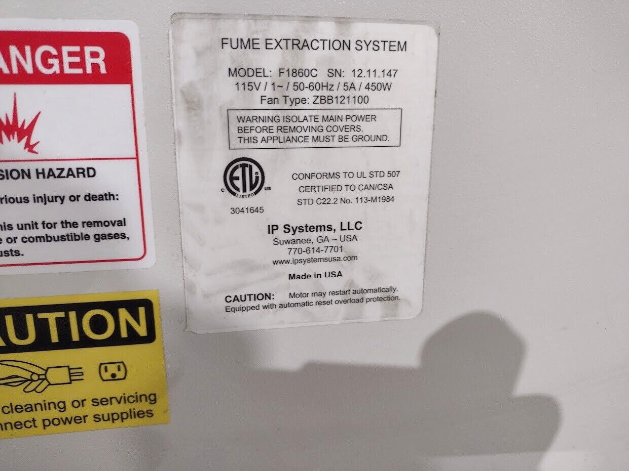 IP Systems F1860C Fume Extractor 115V Fan Type ZBB121100 - Maverick Industrial Sales