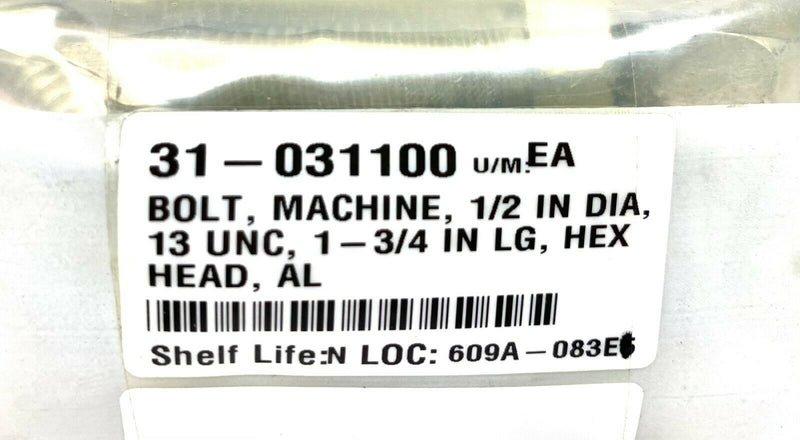Hex Head Bolt Aluminum 1/2-13" x 1-3/4" Length LOT OF 4 - Maverick Industrial Sales