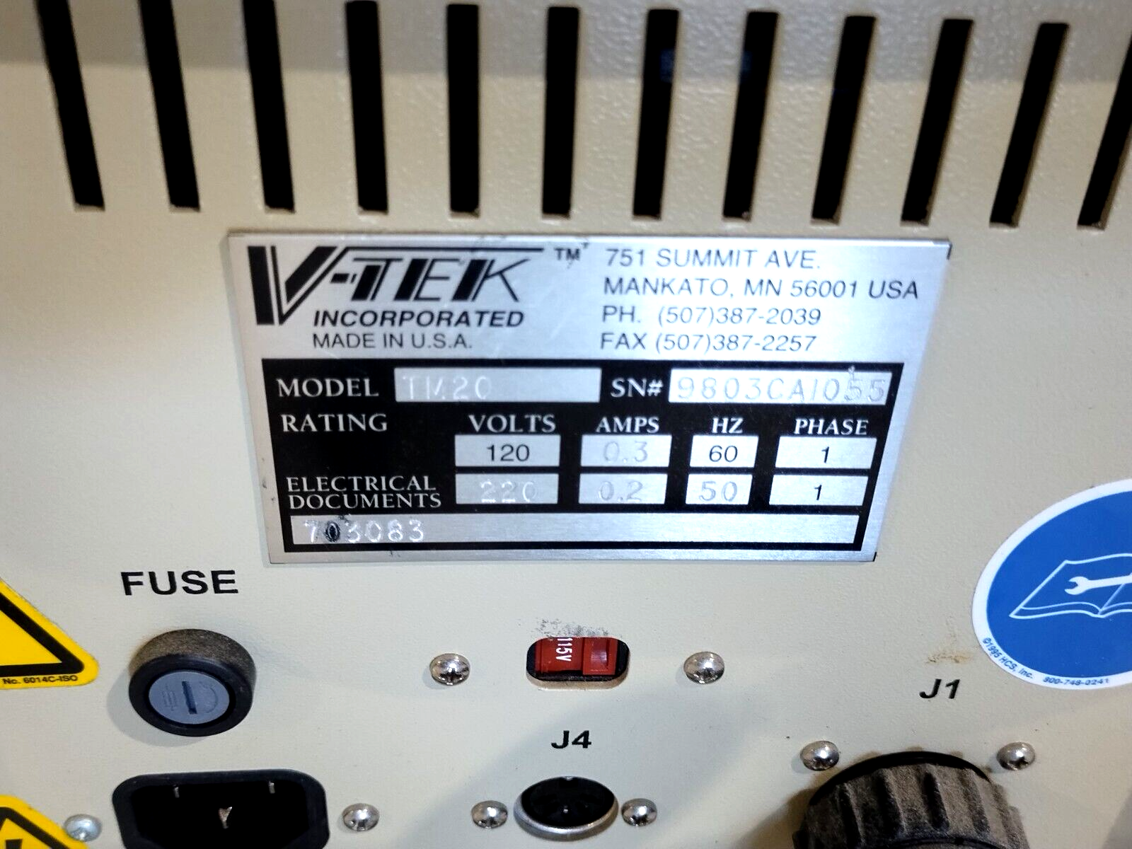 V-TEK TM20 Electronic Taping Machine & Controller 120V 0.3A 1PH - Maverick Industrial Sales