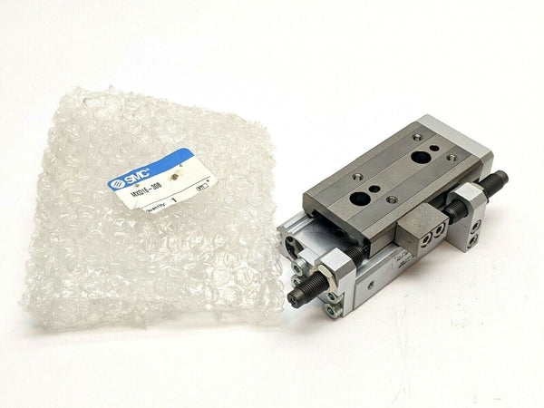 SMC MXQ16-30B Guided Slide Table Pneumatic Cylinder w/ Absorbers - Maverick Industrial Sales