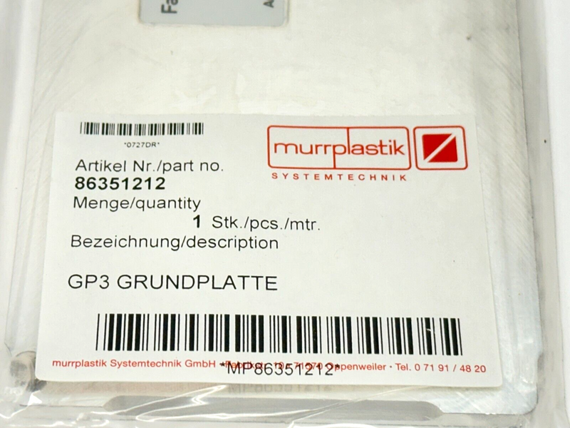 Murrplastik 86351212 GP3 Aluminum Base Plate - Maverick Industrial Sales