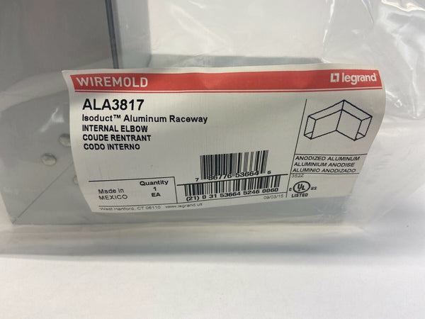 Wiremold ALA3817 Isoduct Aluminum Raceway Internal Elbow - Maverick Industrial Sales