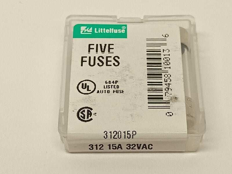 Littelfuse 312015P Fast-Acting Fuse 15A 32VAC LOT OF 20 - Maverick Industrial Sales