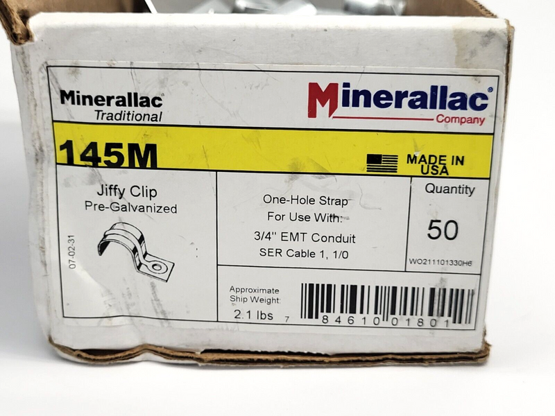 Minerallac 145M Jiffy Clip Pre Galvanized One-Hole Strap  3/4" EMT Conduit 50pcs - Maverick Industrial Sales