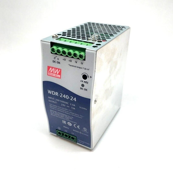 Mean Well WDR-240-24 Industrial Power Supply, 24V DC, 10A, DIN Rail Mount - Maverick Industrial Sales