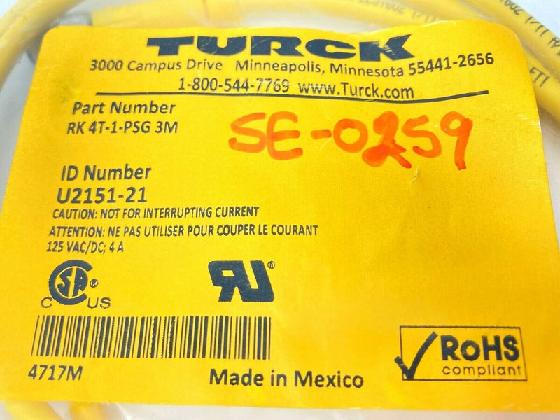 Turck RK 4T-1-PSG 3M Actuator and Sensor Double-Ended Cordset U2151-21 - Maverick Industrial Sales