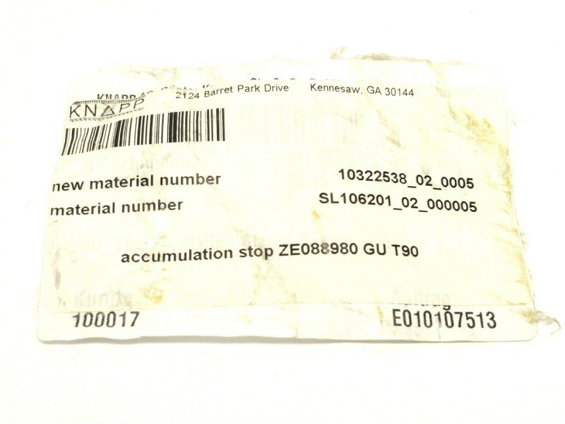 Knapp ZE088980 GU T90 Accumulation Stop 10322538_02_0005 SL106201_02_000005 - Maverick Industrial Sales