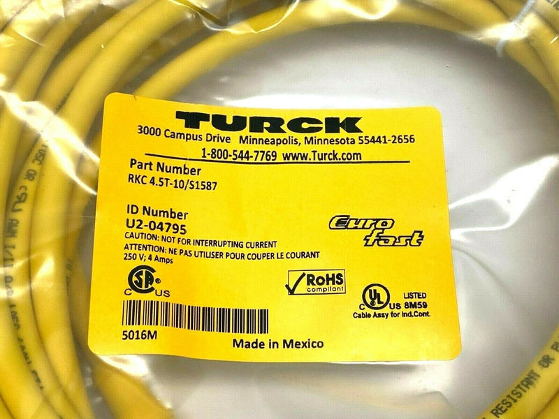 Turck RKC 4.5T-10/S1587 Eurofast Single-Ended Cordset U2-04795 - Maverick Industrial Sales