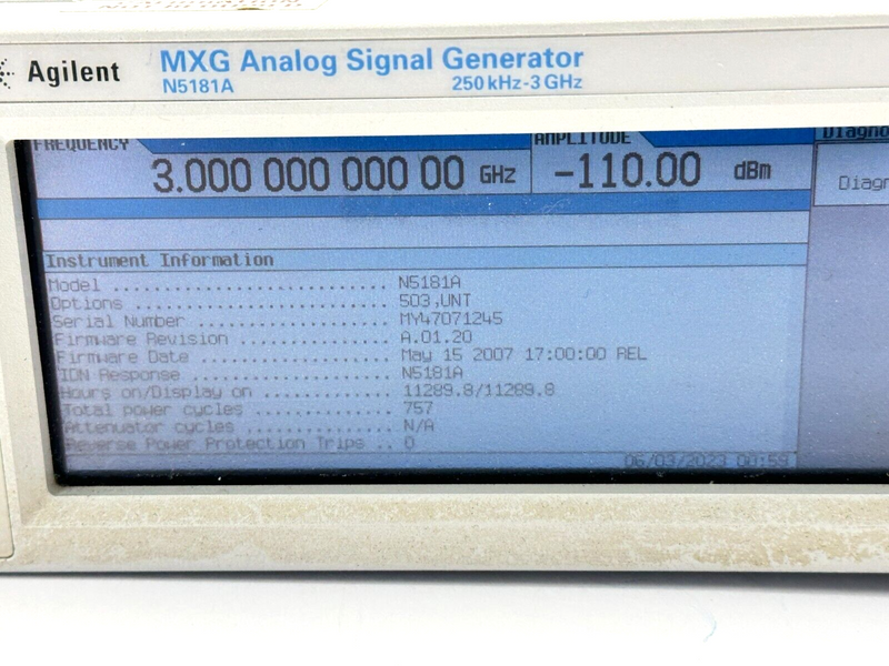 Agilent N5181A MXG Analog Signal Generator 100kHz-3GHz MY47071245 Option 503 UNT - Maverick Industrial Sales