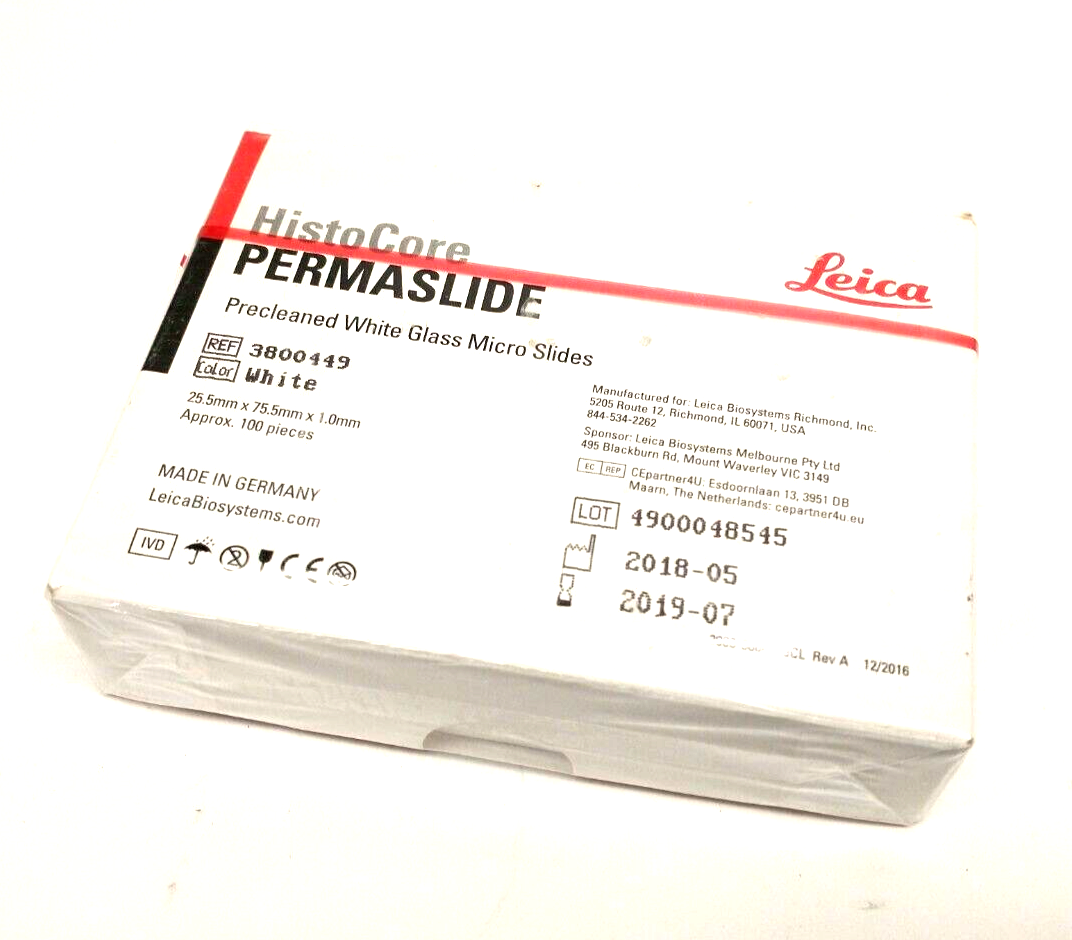 Leica 3800449 HistoCore PERMASLIDE White Glass Micro Slides 2019-07 BOX OF 100 - Maverick Industrial Sales