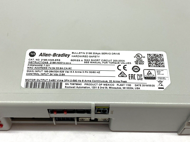 Allen Bradley 2198-H025-ERS Ser. A Kinetix 5500 Servo Drive 3-Phase 20A - Maverick Industrial Sales