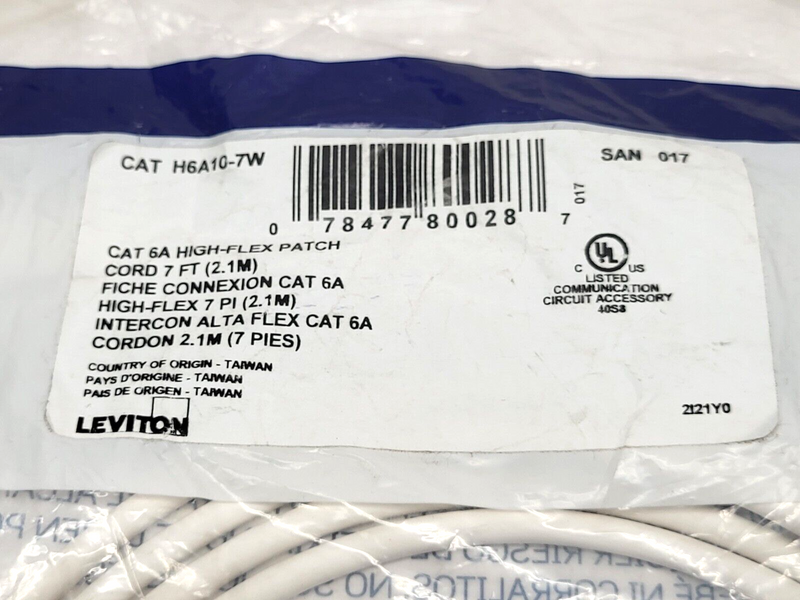 Leviton CAT H6A10-7W CAT 6A High Flex Patch Cord 7' - Maverick Industrial Sales