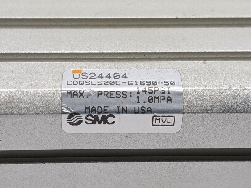 SMC US24404 CDQSLS20C-G1690-50 Compact Cylinder 20mm Bore 50mm Stroke w/Brackets - Maverick Industrial Sales