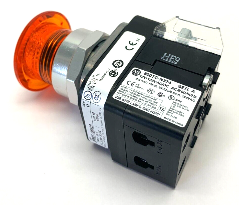 Allen Bradley 800T-QMH2B Ser U 30mm Amber Illuminated Push Button 40mm Mush Head - Maverick Industrial Sales