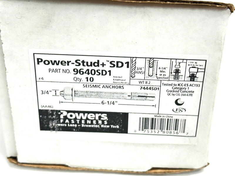 Powers Fasteners 9640SD1 Power-Stud+ SD1 Anchors 3/4" 6-1/4" 7444SD1 LOT OF 10 - Maverick Industrial Sales