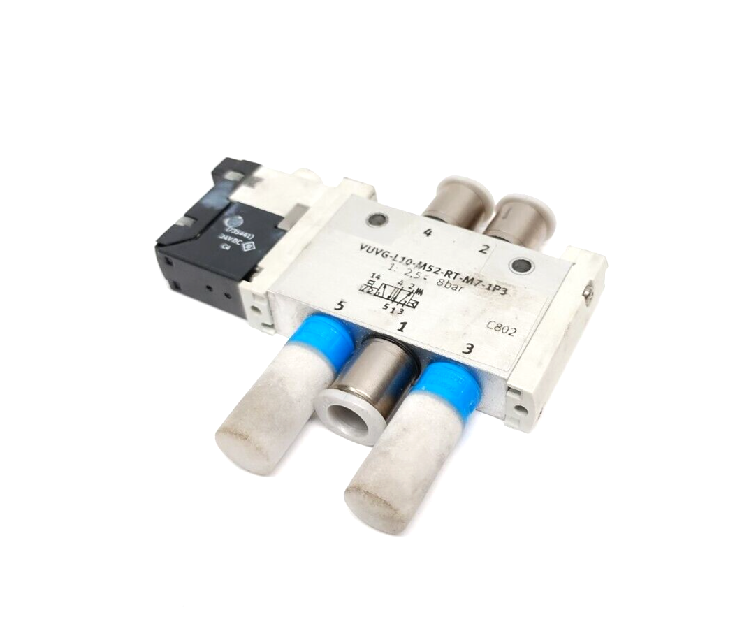 Festo VUVG-L10-M52-RT-M7-1P3 5/2-Way Solenoid Valve M7 Port 24VDC - Maverick Industrial Sales