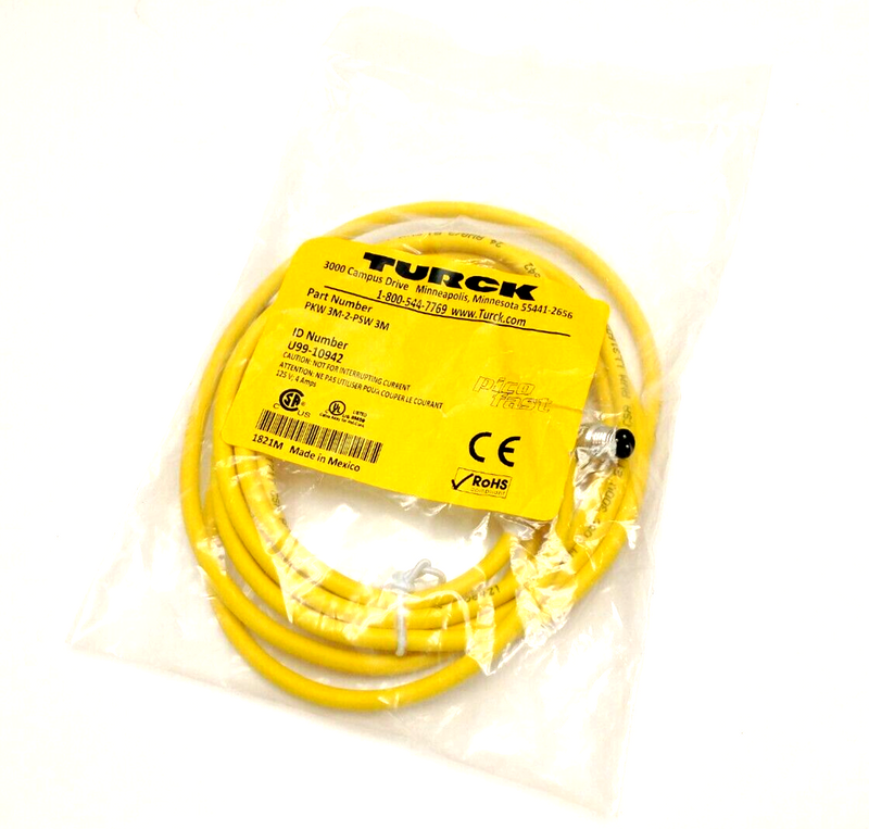 Turck PKW 3M-2-PSW 3M Actuator & Sensor Cable M8 3-Pin Right Angle 2m U99-10942 - Maverick Industrial Sales