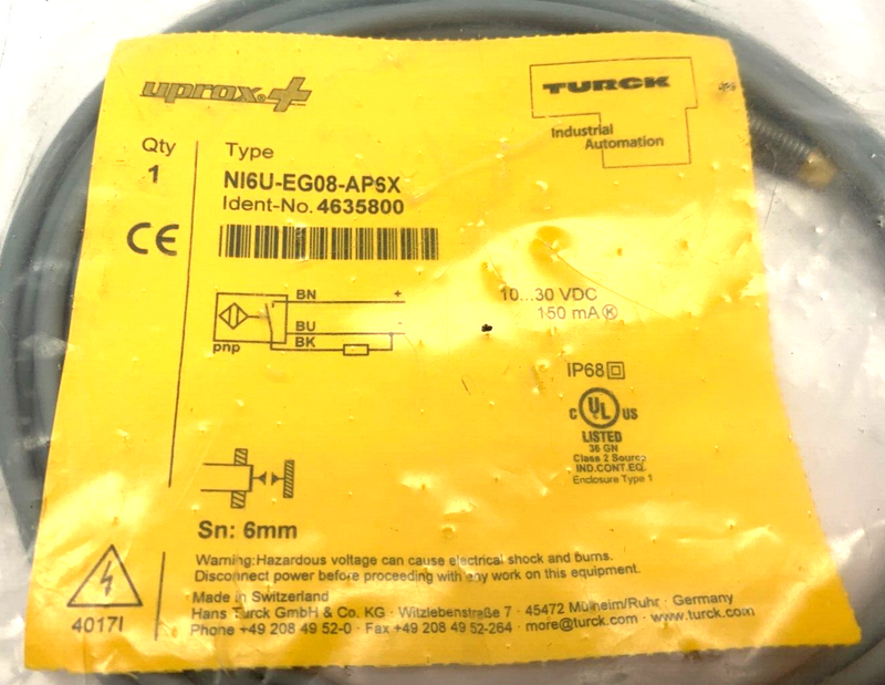 Turck NI6U-EG08-AP6X Inductive Proximity Sensor 10-30VDC 4635800 - Maverick Industrial Sales