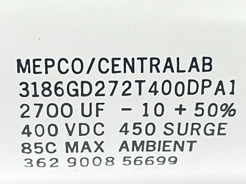 Mepco/Centralab 3186GD272T400DPA1 Capacitor 2700 UF 400VDC 36 2 9008 56699 - Maverick Industrial Sales