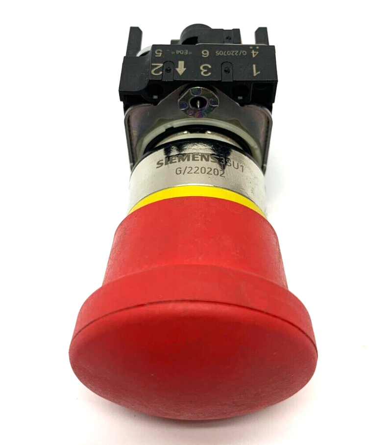 Siemens 3SU1050-1HA20-0AA0 Red 20mm Push Button Mushroom Head 40mm w/ Holder - Maverick Industrial Sales