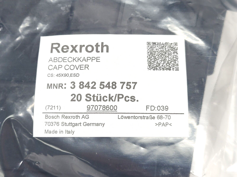 Bosch Rexroth 3 842 548 757 Cap Cover PKG OF 20 - Maverick Industrial Sales