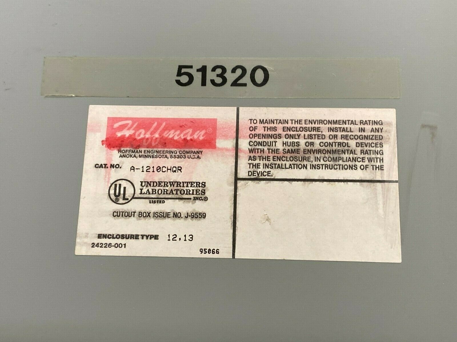Hoffman A-1210CHQR Hinged Door Enclosure Junction Box 12" x 10" x 5" - Maverick Industrial Sales