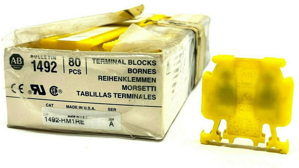 Allen Bradley 1492-HM1RE Ser A Terminal Blocks Yellow BOX OF 72 - Maverick Industrial Sales