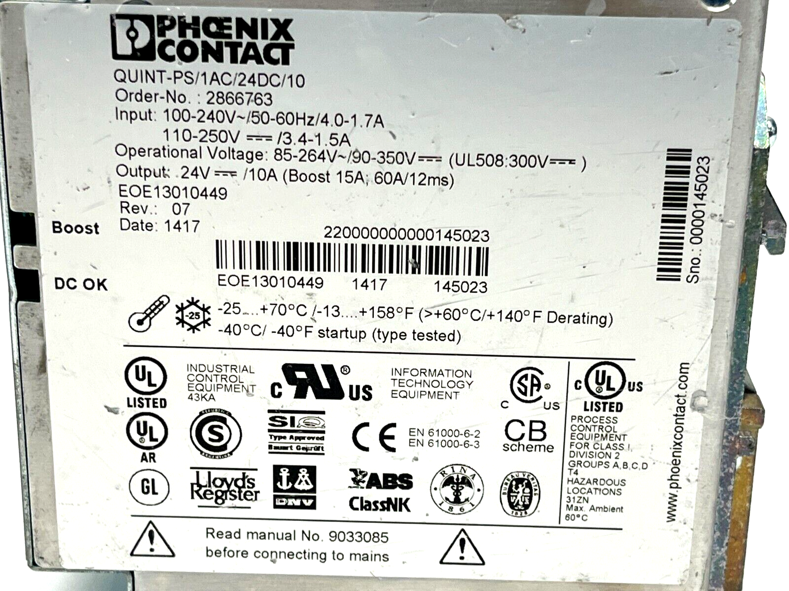 Phoenix Contact QUINT-PS/1AC/24DC/10 Power Supply Unit 2866763 - Maverick Industrial Sales