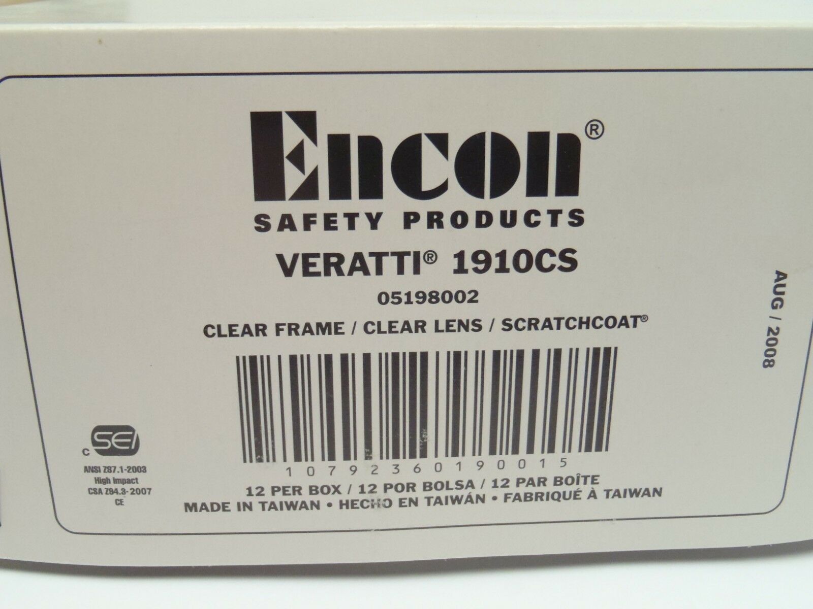 Lot of 12 Encon Veratti 1910CS Safety Glasses Clear Lens Clear Frame - Maverick Industrial Sales