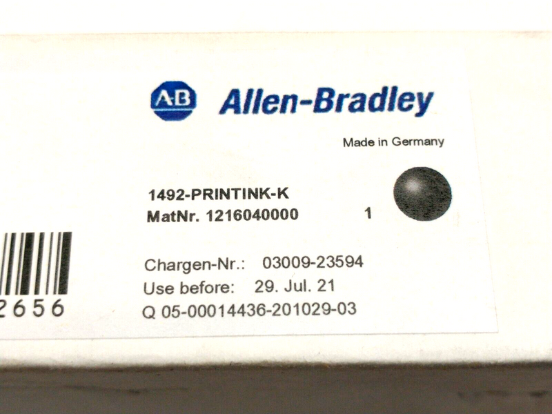 Allen Bradley 1492-PRINTINK-K Printer Ink Cartridge, Black EXP 29. Jul. 21 - Maverick Industrial Sales