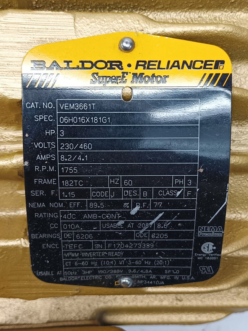 Baldor-Reliance VEM3661T Super-E Electric Motor 3HP 1755RPM 230/460V 3PH - Maverick Industrial Sales