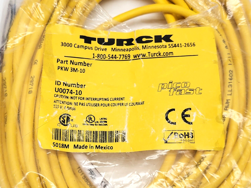 Turck PKW 3M-10 Actuator and Sensor Cordset F M8 U0074-10 - Maverick Industrial Sales