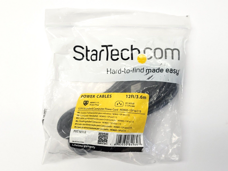 StarTech PXT10112 12ft Standard Computer Power Cord- NEMA5-15P to C13 - Maverick Industrial Sales