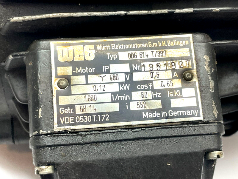 WEG Wurtt Elektromotoren 0D6 614 T/397 Industrial Motor w/ Gear Box - Maverick Industrial Sales