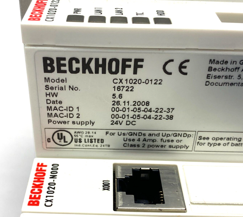 Beckhoff CX1020-0122 Basic CPU Module Windows Embedded X11-15305 w/ CX1020-N010 - Maverick Industrial Sales