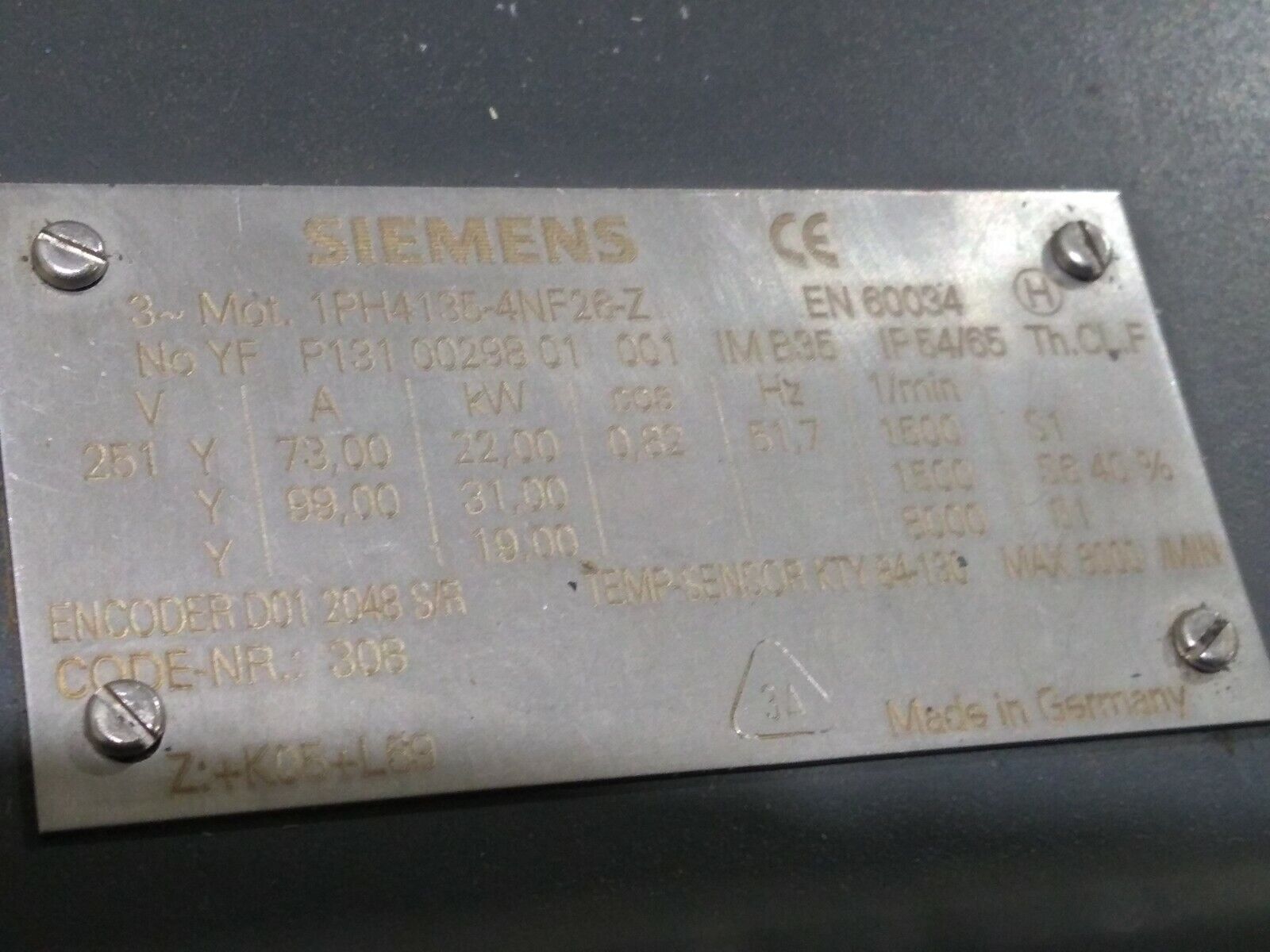 1PH4135-4NF26-Z | Siemens 1PH4135-4NF26-Z Simodrive Spindle Motor