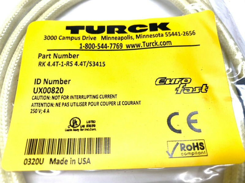 Turck Eurofast Cable Cordset UX00820 Straight Female to Male Aramid Over-Braid - Maverick Industrial Sales