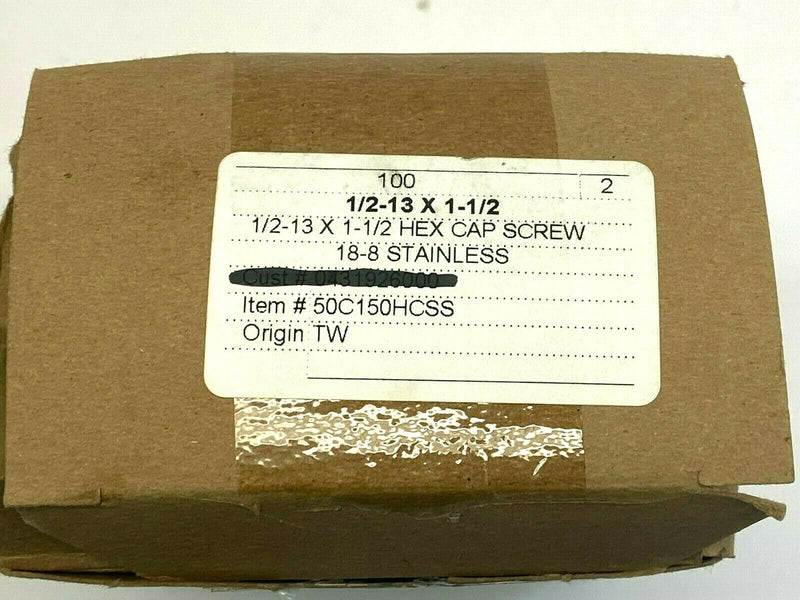 50C150HCSS Hex Head Cap Screws 1/2"-13 x 1-1/2" 18-8 Stainless F593C LOT OF 100 - Maverick Industrial Sales