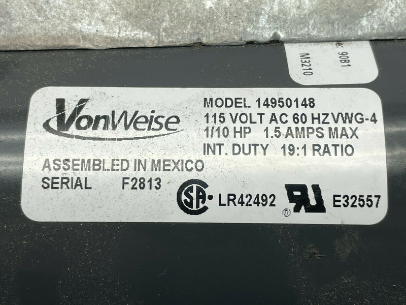 VonWeise 14950148 Motor 115V AC 1/10HP 1.5A 19:1 Ratio VWG-4 - Maverick Industrial Sales