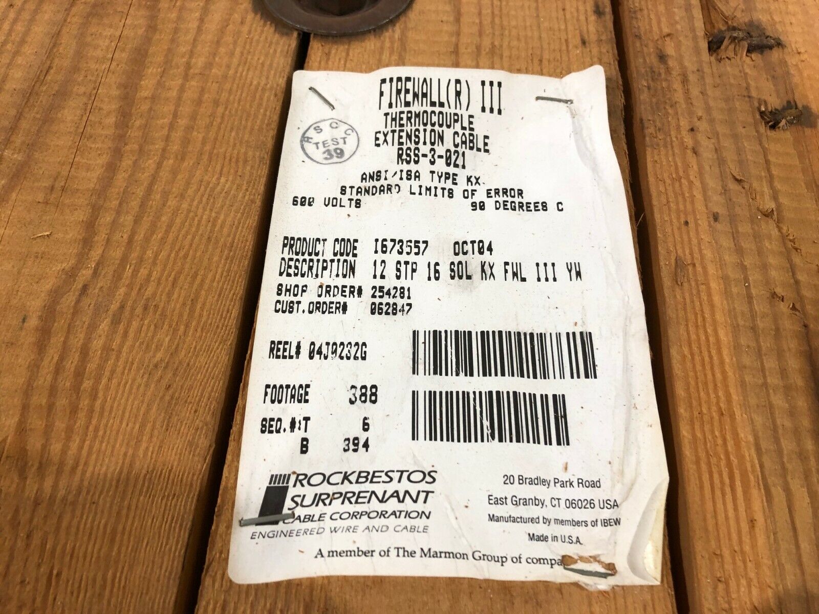 Firewall III RSS-3-021 Thermocouple Cable 16 AWG 12 Cond SPOOL OF 350' ft - Maverick Industrial Sales