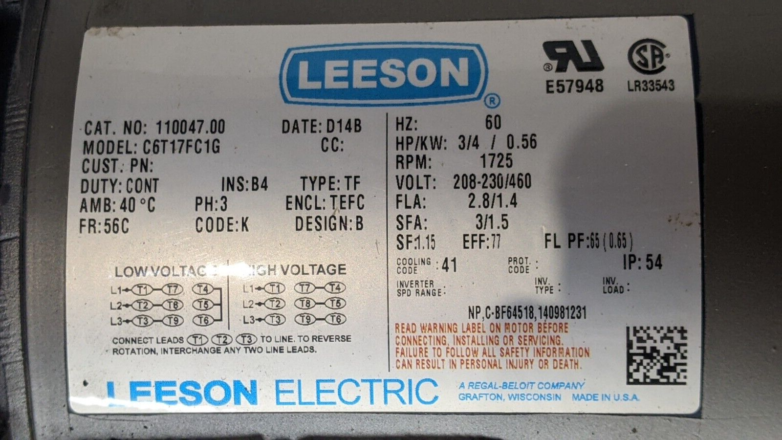 Leeson 110047.00 Electric Motor w/ Boston Gear HF721-50K-B5-HP-16 Speed Reducer - Maverick Industrial Sales