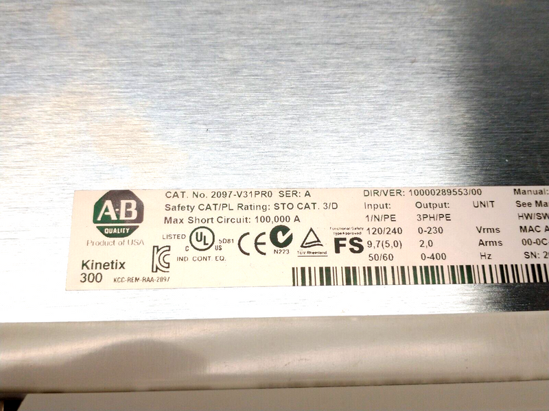 Allen Bradley 2097-V31PR0 Ser. A Kinetix 300 AC Servo Drive 120/240V 400W - Maverick Industrial Sales