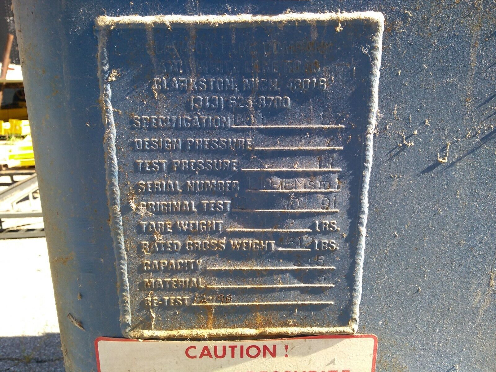 Clawson Tank D01 57 Forkable 345 Gallon Steel Storage Tank Refurbished 7 PSI - Used - Maverick Industrial Sales