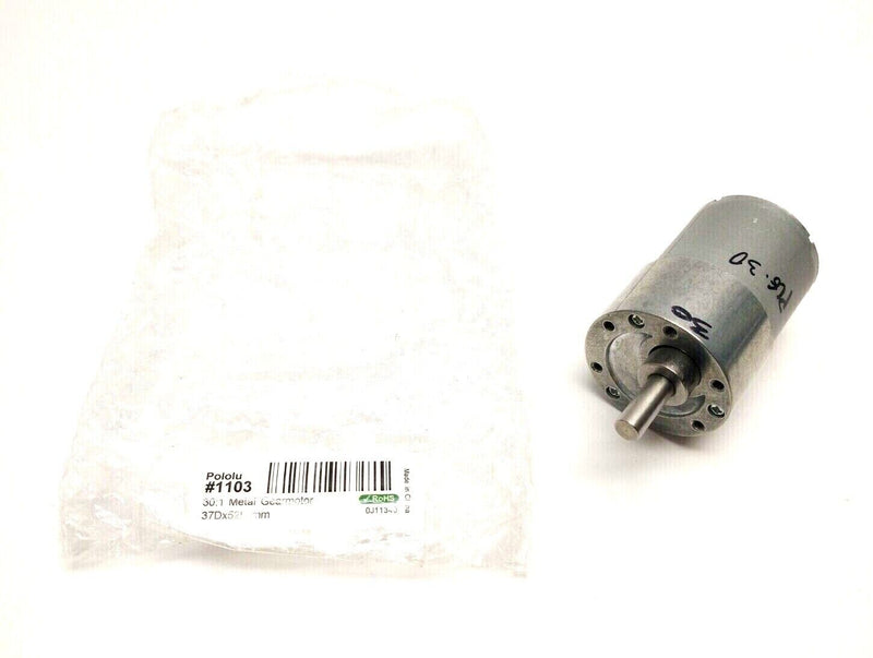 Pololu 1103 Spur Pinion Metal Gearmotor 12V 30:1 37Dx52L D-Shape Shaft 6mm Dia. - Maverick Industrial Sales