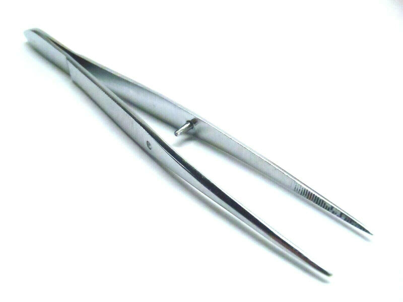 Lot of 11 Fine Chrome Forceps 2346 Tweezers Straight Serrated 4-1/2" - Maverick Industrial Sales