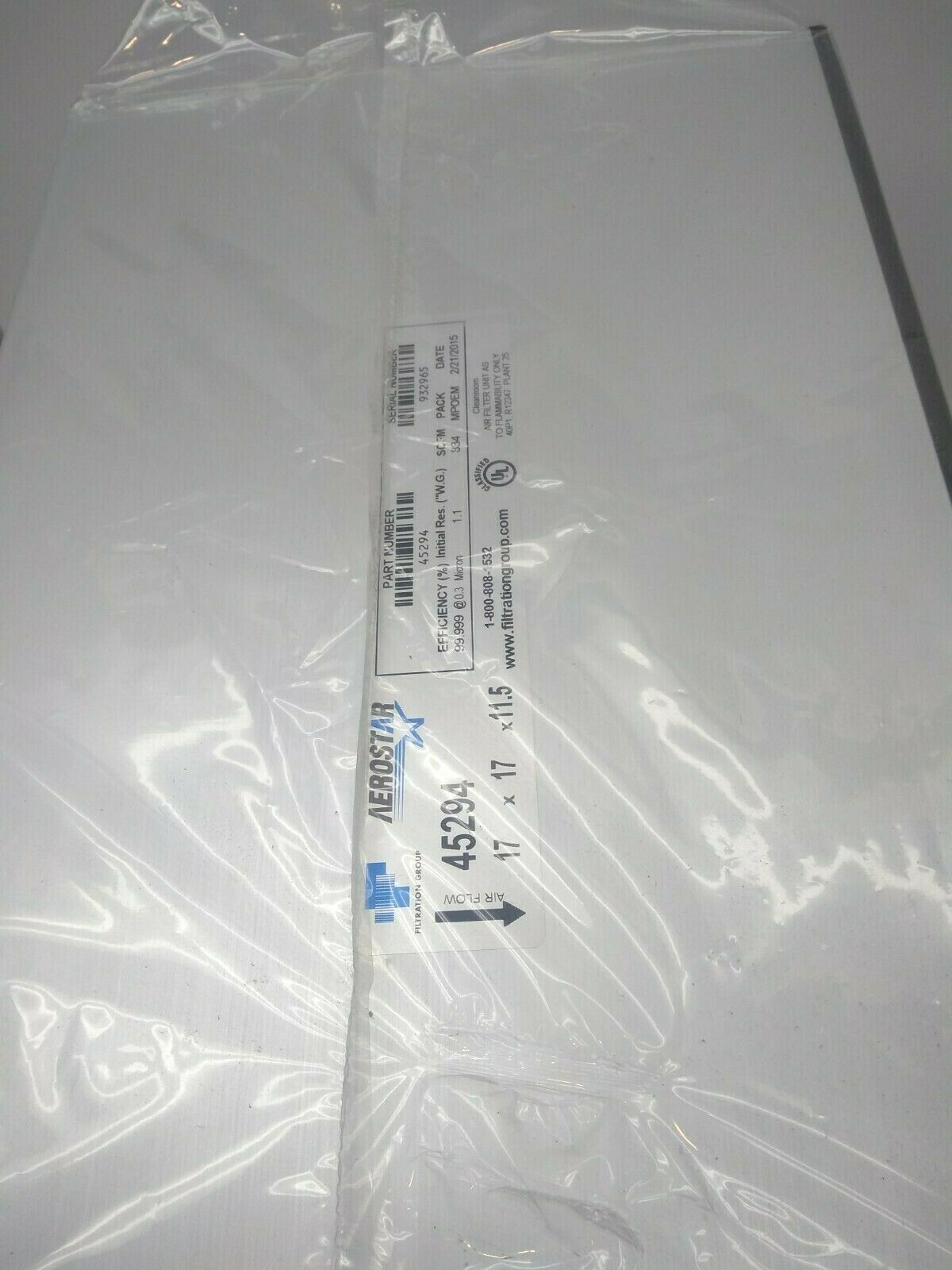 Aerostar 45294 17 x 17 x 11.5 Cleanroom Filter 99.999% Efficiency @ 0.3 Micron - Maverick Industrial Sales