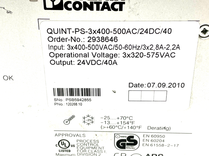 Phoenix Contact QUINT-PS-3X400-500AC/24DC/40 Power Supply Unit 2938646 - Maverick Industrial Sales