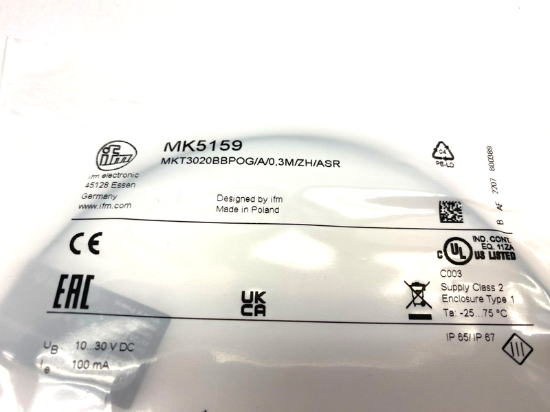 Ifm MK5159 T-Slot Cylinder Sensor MKT3020BBPOG/A/0,3M/ZH/ASR - Maverick Industrial Sales