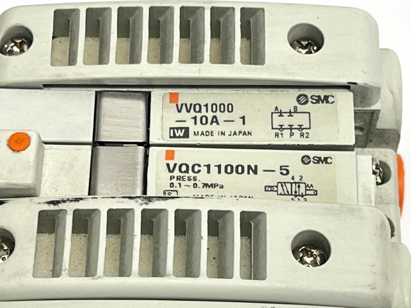 SMC VV5QC11-02N3FD3-DS Pneumatic Manifold w/ VQC1100N-5 and VVQ1000-10A-1 - Maverick Industrial Sales