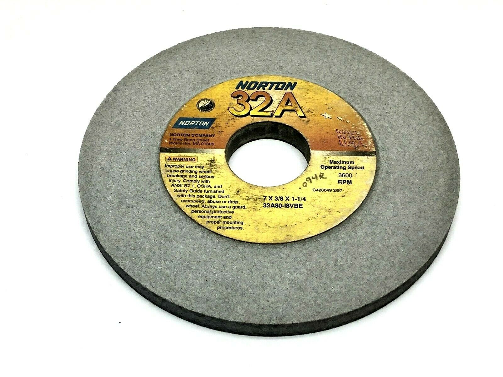 Norton 32A80-I8VBE Grinding Wheels 1-1/4" Bore 3600 RPM LOT OF 5 - Maverick Industrial Sales